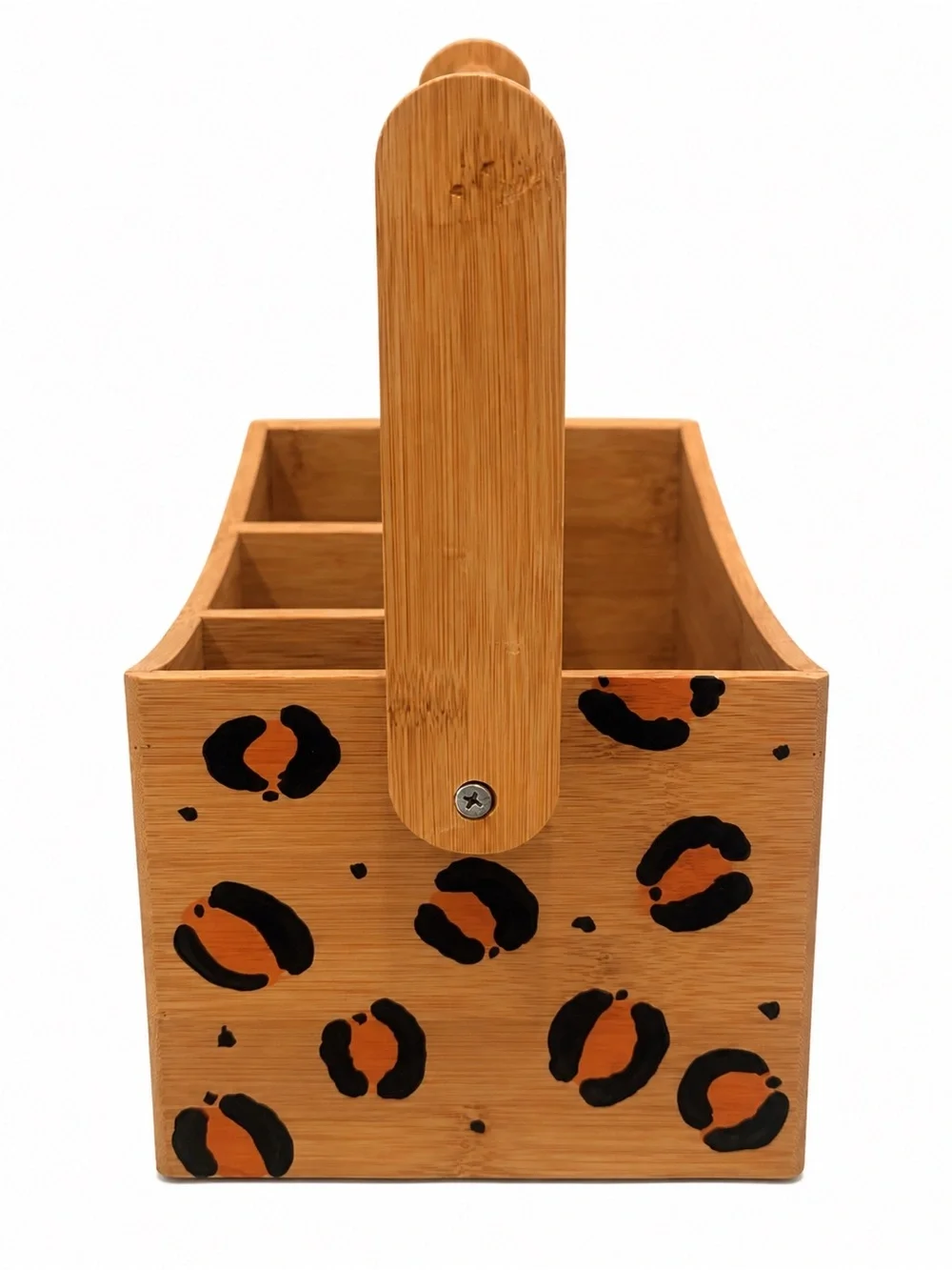 Hand-Painted Bamboo Leopard Print Organizer Caddy